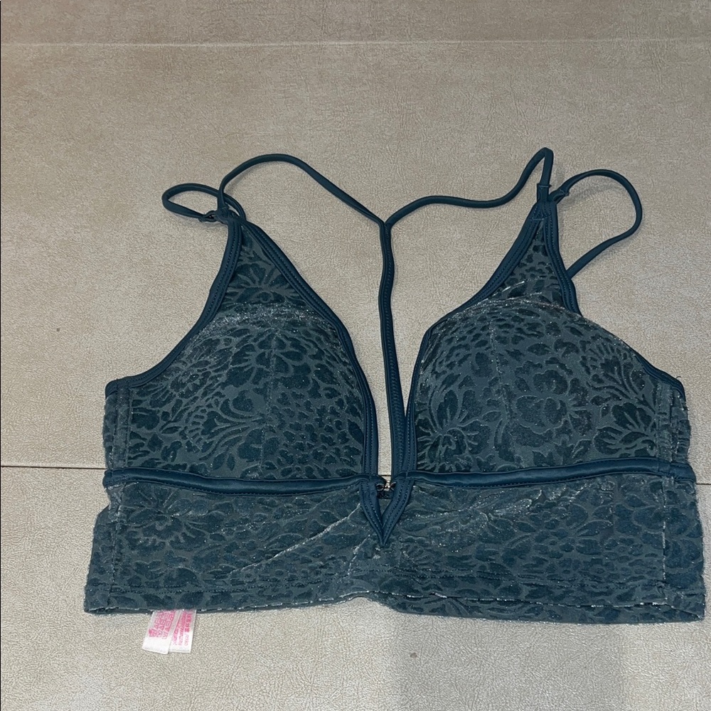 Victoria’s Secret Pink Velvet Floral Lace Teal Bralette